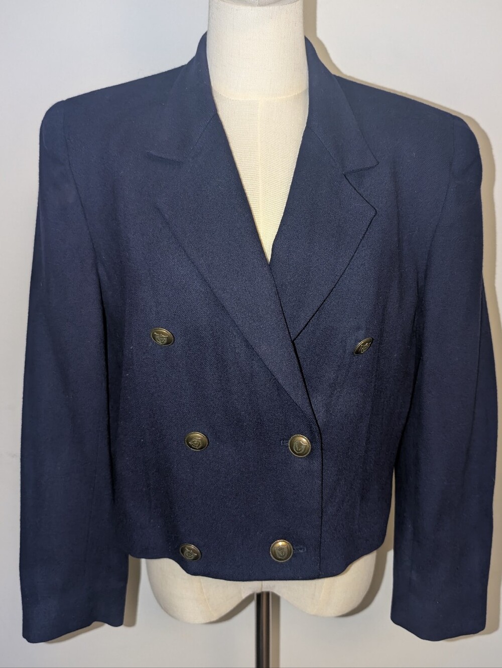Jones New York Deep Purple Double-Breasted Cropped Blazer with Gold Buttons